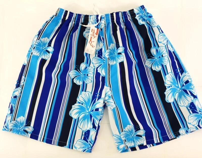 Badehose Badeshorts L / XL Blautöne Mix Lotus Shorts geblümt gestreift Freizeit – Bild 9