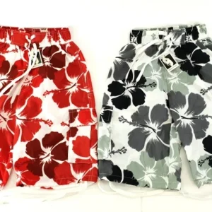 Badehosen Kinder 128-140 3 für 2  Badeshorts Hibiskus Shorts geblümt Rot Schwarz