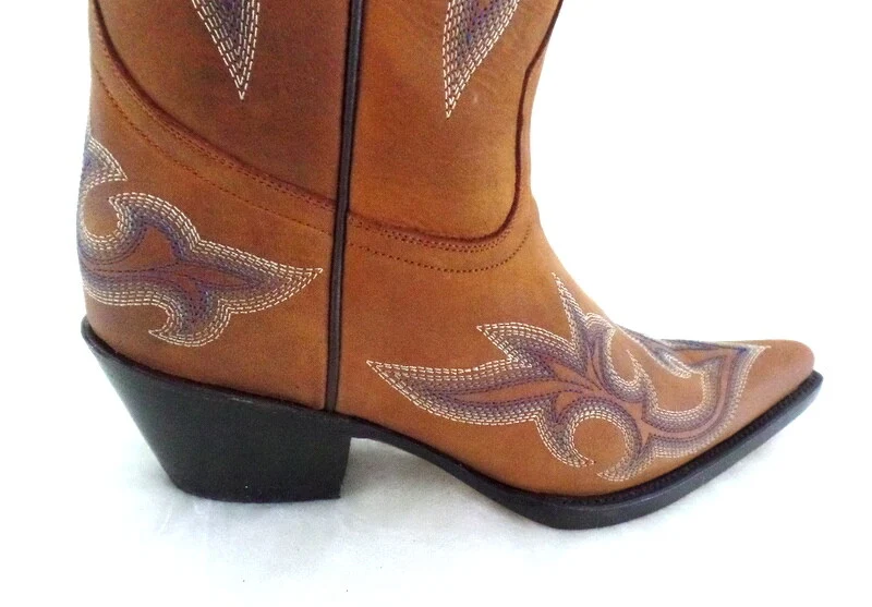 Westernstiefel 38 Hellbraun Lane Cowboystiefel Echt Leder spitz Applikationen – Bild 8