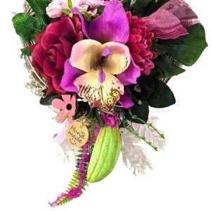 CASA - POADOR GRABSCHMUCK Herz Reisigesteck Herz Rosa Cymbidie Kunstblumen
