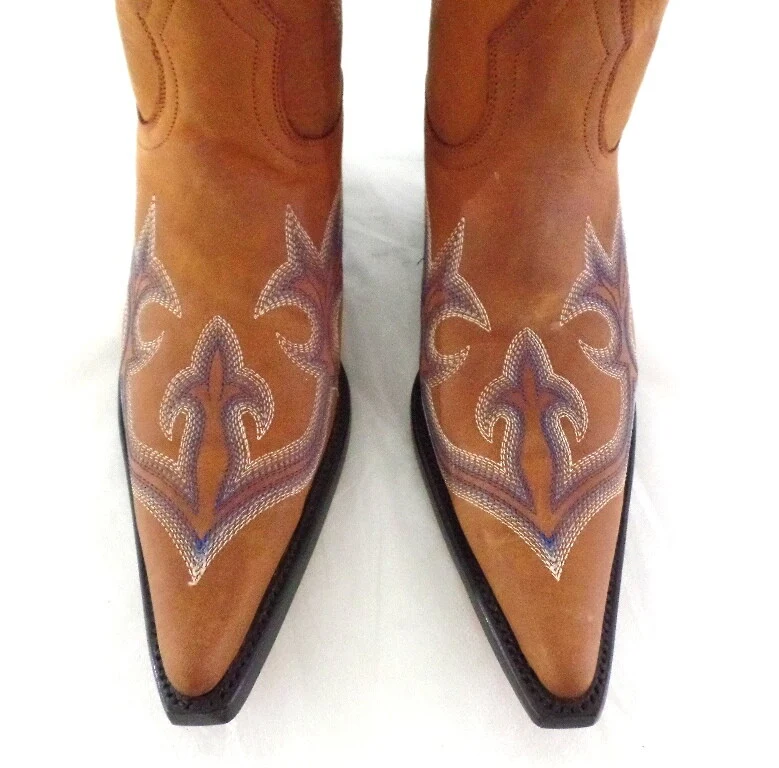 Westernstiefel 38 Hellbraun Lane Cowboystiefel Echt Leder spitz Applikationen – Bild 6
