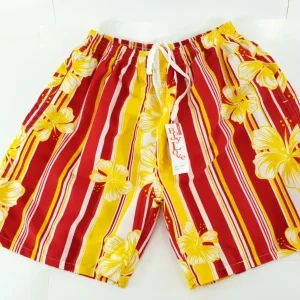 Badehose Shorts M / L Lotus Shorts geblümt gestreift Gelb Rot Weiß Freizeit