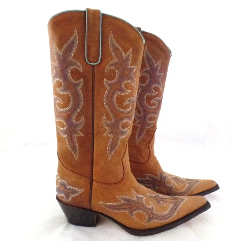 Westernstiefel 39 Hellbraun Lane Cowboystiefel Echt Leder spitz Applikationen – Bild 3