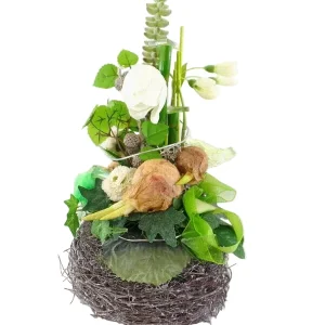 CASA - POADOR GESTECK Weiß Grün Grau Kunstblumen Zwiebel rund 19 cm Dekoration