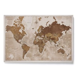 Pinnwand Weltkarte Leinwandbild Brauntöne