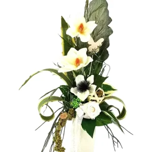 CASA - POADOR STRAUß Weiß Creme Magnolie stufig Sanseverie Kunstblumen 70 cm