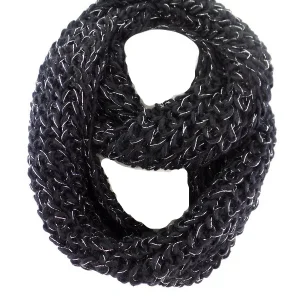 SCHAL RUNDSCHAL Schwarz Loop Wickelschal silberfarbige Fäden gestrickt dick Top