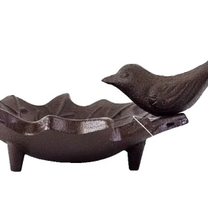 VOGELTRÄNKE GUßEISEN Blatt Vogelbad Futterschale Vogelfigur Dekoration Geschenk