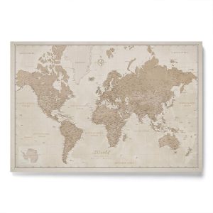 Pinnwand Weltkarte Leinwandbild beige