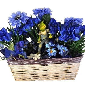 CASA - POADOR GESTECK Blau Kunstblumen Krokus Froschfigur Dekoration