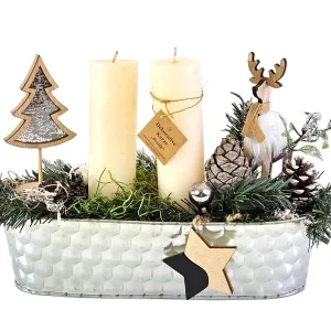 CASA - POADOR WEIHNACHTSGESTECK Silber Natur Kerzen Elch Deko