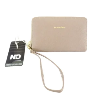 GELDBÖRSE PORTMONAIE Wallet Taupe Etui New Design Querformat Trageschlaufe
