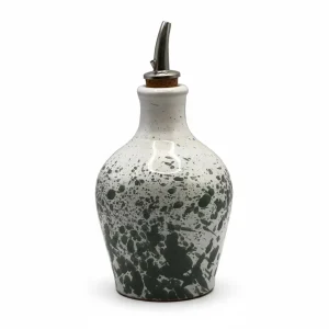 Sizilianische Keramik-Ölflasche – bianco/olive| ca. 13 cm