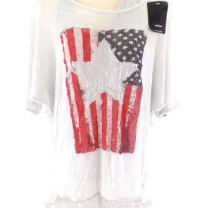 T - SHIRT & TOP America Vintage Flagge und Stern Grau One Size Pailetten