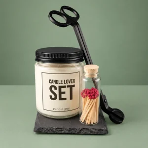candle guy Candle Lover Set | Duftkerze, Untersetzer, Zündhölzer, Dochtschere