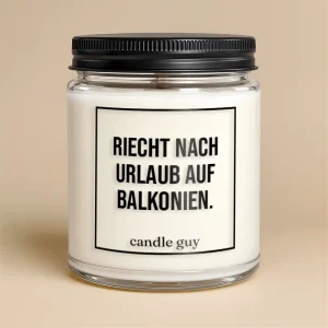 Kerze mit Spruch | Riecht nach Urlaub auf Balkonien.