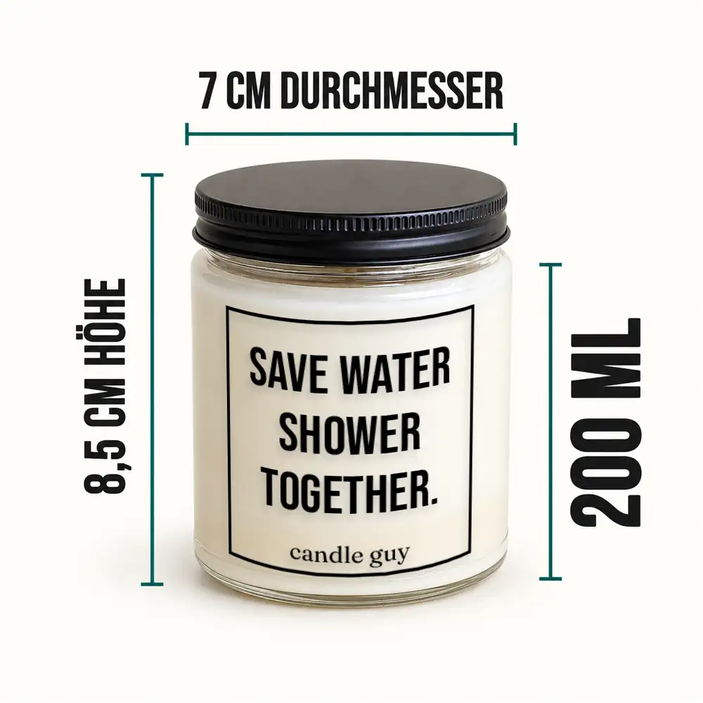 Kerze mit Spruch | Save water shower together. | Farbe Weiß – Bild 7