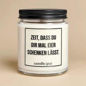 Kerze mit Spruch | Zeit, dass Du dir mal Eier schenken lässt. | Farbe Weiß