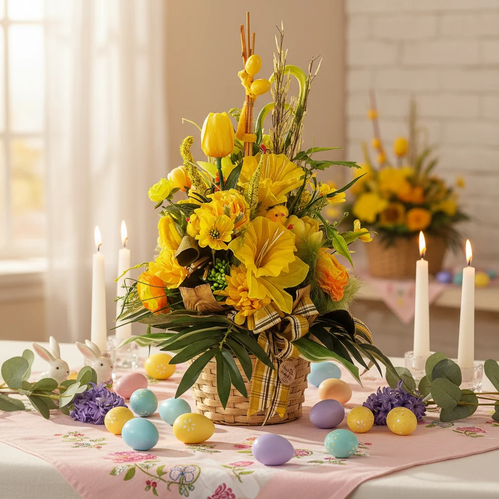 CASA - POADOR OSTERSTRAUSS künstliche Blumen Tulpen Eier Küken Federn Deko – Bild 3